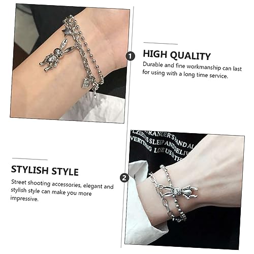 SAFIGLE Asymmetrisches Hip Hop Armband mit Robot Bunny Anhänger Silberfarbene Kette Modisches Handgelenk Accessoire für Alltag und Besondere Anlässe Verstellbar und Langlebig von SAFIGLE