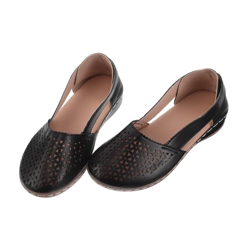 SAFIGLE Bequeme Damen Wedges Sandalen Leichte Schuhe mit Geschlossenem Rundem Zehenbereich Atmungsaktivem Hohlraum-design und Niedrigem Keilabsatz Vielseitig Kombinierbar Schwarz von SAFIGLE