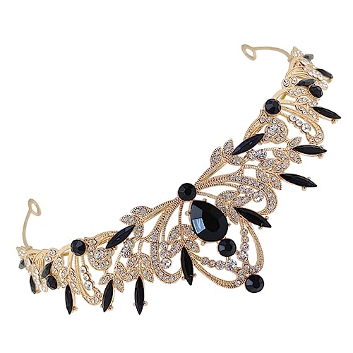 SAFIGLE Blattkrone Haarschmuck Kopfbedeckung Mädchen für Verkaufsstand Quinceanera Strassstirnband Strass Tiara Hochzeit Tiara Hochzeit Stirnband Geburtstagsstadband Zinklegierung Schwarz von SAFIGLE