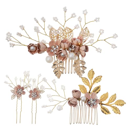 SAFIGLE Blumen-haarkämme Mit Seitenkämme Und Blumen-haarnadeln Strass-verzierung Für Hochzeit Und Brautschmuck Haar-accessoires Zum Stylen von SAFIGLE