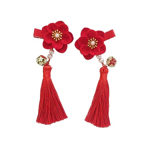 SAFIGLE Blumen-haarspange Im Chinesischen Stil Mit Quaste Originelles Haaraccessoire Für Mädchen Rot von SAFIGLE
