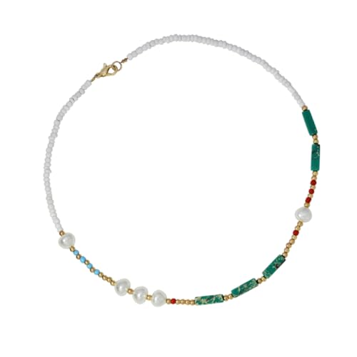 SAFIGLE Boho Grüne Perlenkette mit Halbedelstein anhänger Handgefertigte Leichte Clavicle halskette für Damen und Mädchen Modischer Schmuck für Sommer Party und Alltag von SAFIGLE