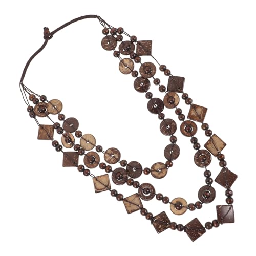 SAFIGLE Boho Halskette Damen Retro Stil Handgefertigte Gewebte Holzperlen Kokosnuss Schale Strand Schmuck Braun Charm Anhänger für Frauen und Mädchen von SAFIGLE