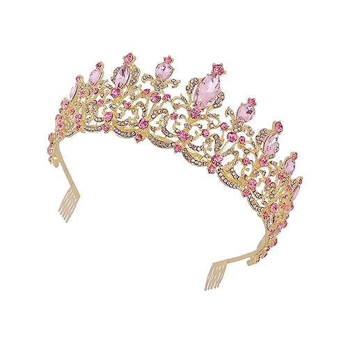 SAFIGLE Brautkrone Haarschmuck Damen Strass Tiara Kopfschmuck Elegant Komfortabel Rosa Damen Accessoire für Hochzeit Party Langlebiges Material Modisches Design Schützt Haare Haut von SAFIGLE