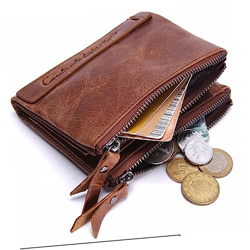 SAFIGLE Herren Echtleder Geldbörse mit Doppeltem Reißverschluss und Münzfach Praktische Geldtasche für Alltag Braune Herren Brieftasche für Schule Arbeit und Freizeit von SAFIGLE