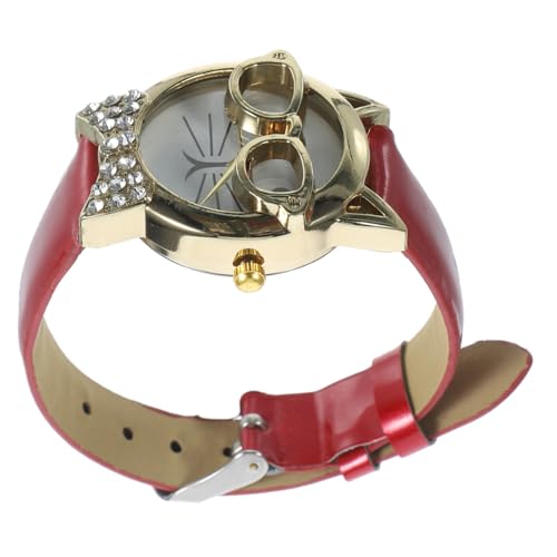 SAFIGLE Brille Katzenuhr Geschenkuhr für Mädchen Cartoon-Uhr Damenuhren Geschenke Armbanduhr Dekoration lustige Uhr Handgelenk Anschauen Cartoon-Katze schmücken Student rot von SAFIGLE