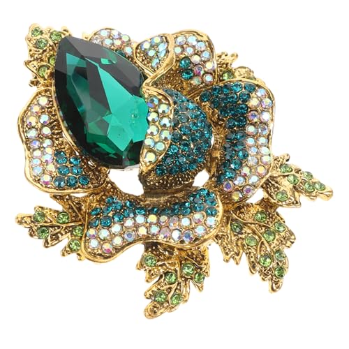 SAFIGLE Grüner Edelstein Blumen Brosche Mit Strass Eleganter Anstecker Für Damen Schmuck Vielseitig Für Kleidung Schals Und Anlässe von SAFIGLE