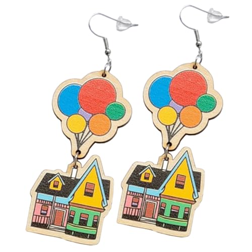 SAFIGLE Bunte Holzohrringe Damen Holzhaus Design Leicht Vintage Stil Strand Schmuck Modische Baumohrringe für Alltag Festival Urlaub von SAFIGLE