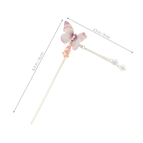 SAFIGLE Bunte Schmetterling Haarnadel mit Quaste Chinesische Vintage Haarforke mit Floraler Verzierung Handgefertigtes Hanfu Haaraccessoire für Damen Eleganter Brautschmuck und von SAFIGLE