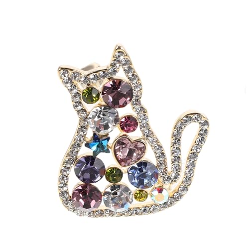 SAFIGLE Bunte funkelnde Katzenbrosche Metall Anstecknadel Damen Mädchen Modisch Tiermotiv Vintage Strass Lapel Pin Für Hemd Jacke Party von SAFIGLE