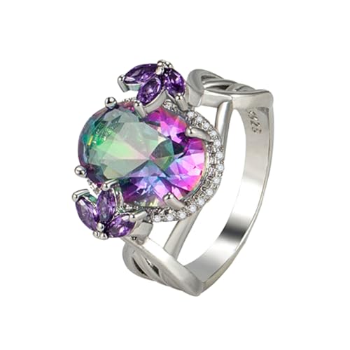 SAFIGLE Bunter Zirkonring Damen Modeschmuck Schmaler Fingerring Funkelnd Komfortabel Langlebig Geschenk für Frauen Freundin von SAFIGLE