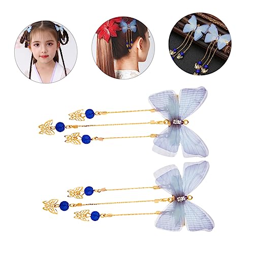 SAFIGLE Chinesische Quasten Haarspangen mit Schmetterlingsdesign Antikes Haarzubehör für Mädchen Haarklammern in Blau Passend zu Hanfu und Festlichen Outfits von SAFIGLE