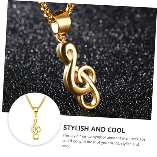SAFIGLE Creative Hip Hop Style Halskette mit Musik Symbol Anhänger aus Hautfreundlichem Titanstahl Männer Halskette für Festival und Party Lange Kette mit Goldfarbenem Anhänger von SAFIGLE