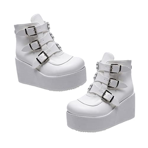 SAFIGLE Damen Ankle Boots Weiß PU Kurzschaft Schuhe mit Dickem Absatz Rutschfeste Damenstiefeletten Modisch für Alltag und Jahreszeiten von SAFIGLE