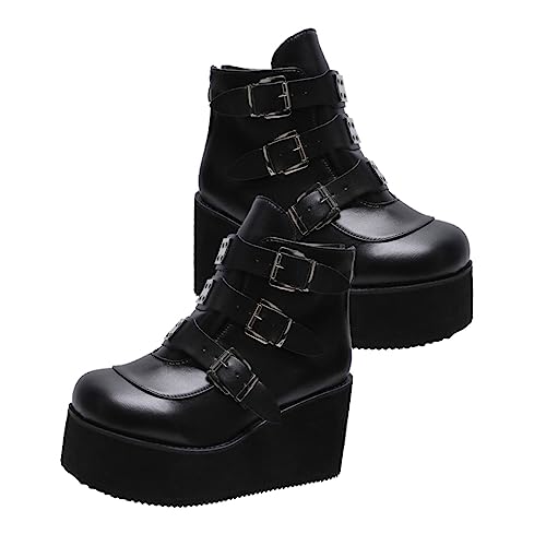 SAFIGLE Damen Ankle Boots mit Dickem Absatz Kurzschaft Stiefeletten aus PU Runde Zehen Vintage Design Atmungsaktiv und Vielseitige All Season Boots für Alltag und Freizeit Schwarz von SAFIGLE