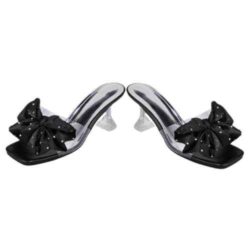 SAFIGLE Damen Bow Slide Sandalen mit Absatz Offene High Heels mit Schleifen Detail Sommerliche Halbschuhe für Büro Shopping und Besondere Anlässe Komfortabel und Langlebig von SAFIGLE