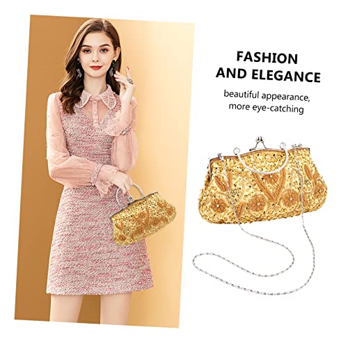 SAFIGLE Damen Clutch Handtasche mit Handgefertigter Perlenstickerei Vintage Abendtasche für Hochzeit Party Ball und Festliche Anlässe Chic und Auffällig Goldfarben von SAFIGLE