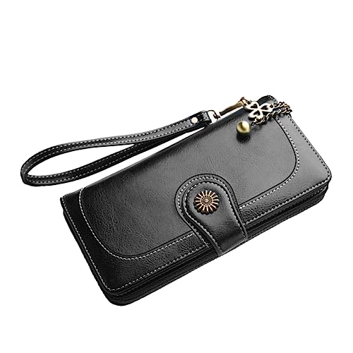 SAFIGLE Damen Geldbörse Pu- Dreifach Gefaltet Mit Reißverschluss Und Mehreren Kartenfächern Für Frauen Lange Handtasche Schwarz von SAFIGLE