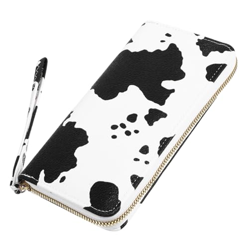 SAFIGLE Damen Geldbörse mit Reißverschluss PU Kompakte Geldbörse im Kuhmuster Praktische Reise Geldbörse mit Mehreren Fächern für Schlüssel Münzen und Karten Langlebig von SAFIGLE