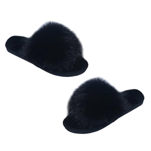 SAFIGLE Damen Hausschuhe aus Plüsch Rutschfest Warme Indoor Pantoletten Flach Gemütlich Herbst Winter Schwarz Geeignet für Zuhause Hotel Freizeit von SAFIGLE