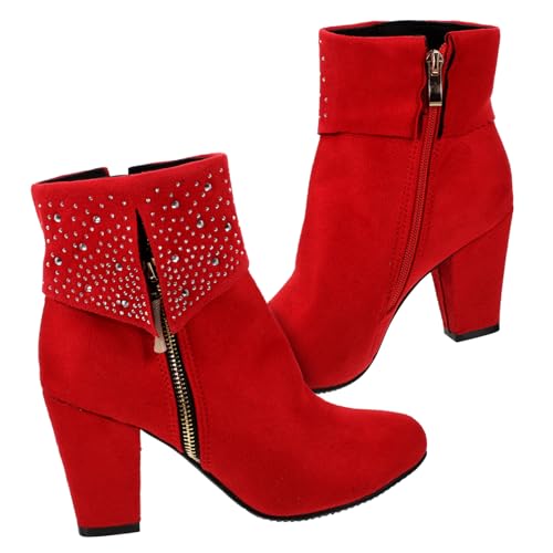 SAFIGLE Damen High Heel Boots mit Dicker Sohle Stilvolle Hochzeit Stiefeletten Wasserfeste Wedges Kurzstiefel für Herbst und Winter Rot Bequeme und Modische Brautschuhe von SAFIGLE