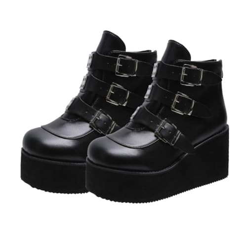 SAFIGLE Damen Kurzschaft Stiefeletten mit Rundem Zehenbereich Dickem Absatz Atmungsaktiv und Allwetter Schuhe für Stabile Schritte Vielseitig Kombinierbar zu Röcken und Hosen Schwarz von SAFIGLE