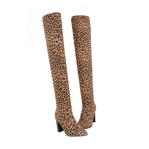SAFIGLE Overknee Stiefel Damen High Heel Lange Stiefel mit Rutschfester Gummisohle Herbst Winter Leopard 37.5 Eu von SAFIGLE