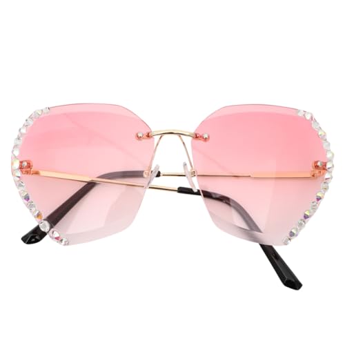 SAFIGLE Damen Party Sonnenbrille Rahmen mit Kristallverzierung Uv Schutz Modische Kreative Brille für Streetstyle und Festliche Anlässe Gold Rosa Leicht und Langlebig von SAFIGLE