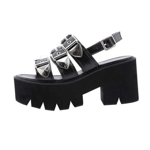 SAFIGLE Damen Plateau Sandalen Schwarz Offene Zehen Dicker Absatz Modische Sommerschuhe für Partys und Alltag Bequeme Stilvolle Women Platforms Sandalen von SAFIGLE