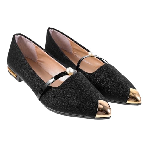 SAFIGLE Damen Pointed Toe Flache Schuhe mit Perlenbesatz Sommerleichte Nude Single Schuhe Bequeme Flats für Alltag Party Arbeit und Dating Schwarz von SAFIGLE
