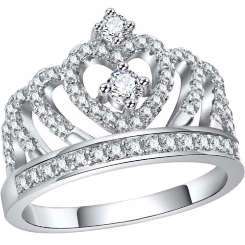SAFIGLE Damen Ring Silber Herz Krone Design Feiner Fingerring Elegant Schmuck für Frauen Alltag Valentinstag Muttertag Geburtstag von SAFIGLE
