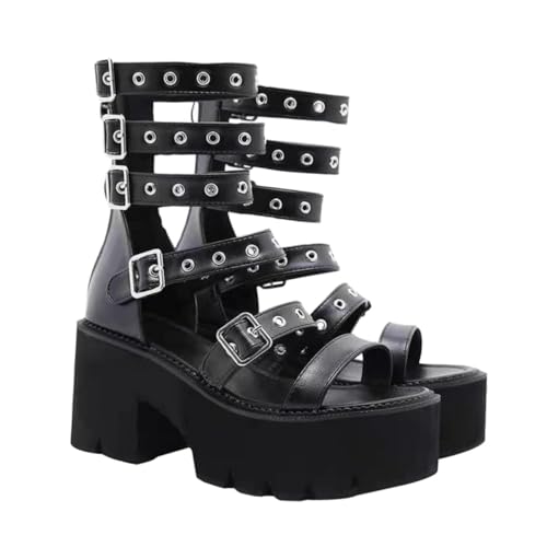 SAFIGLE Damen Sandalen mit Klobigem Absatz Elastischem Design Dicker Sohle Modische Sommerschuhe für Frauen Bequem Geeignet für Jeans und Shorts Schwarz von SAFIGLE