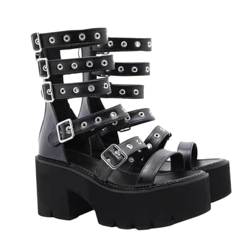 SAFIGLE Damen Sandalen mit Klobigem Absatz und Dicker Sohle Bequeme Elastische Sommerschuhe Modische und Strapazierfähige Plateau-sandaletten für Alltag und Freizeit Schwarz von SAFIGLE