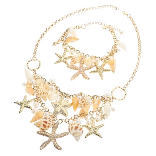 SAFIGLE Damen Schmuckset Muschel und Anhänger Zartes Armband und Halskette Leichtes Boho Design für Party Hochzeit für Frauen Sommerlicher Strandlook von SAFIGLE