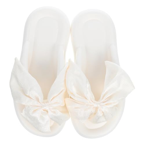 SAFIGLE Damen Slipper mit Großem Schleifen Detail Weiche Rutschfeste Sohle Atmungsaktive Offene Zehen Seidenoptik Bequeme Flache Sommerschuhe für Strand Reisen Outdoor S von SAFIGLE