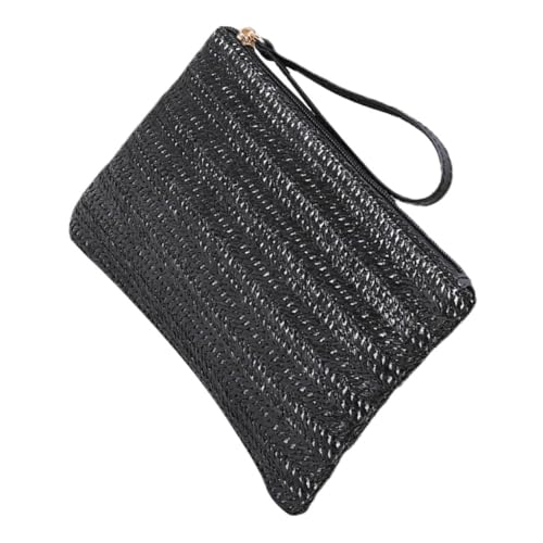 SAFIGLE Damen Stroh Handgelenktasche Geflochtene Clutch Vielseitige Geldbörse für Münzen Schlüssel Handy Alltagstasche Schwarz Große Kapazität von SAFIGLE