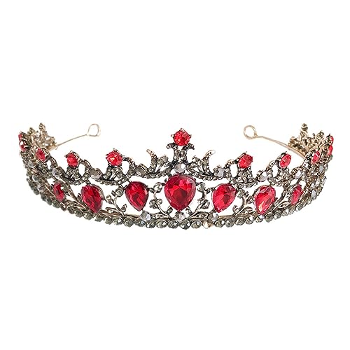 SAFIGLE Delikate Braut Tiara Krone Vintage Barockstil mit Wassertröpfchen Rotkristall Haarschmuck für Hochzeit Braut Einfach zu Tragen und Langlebig von SAFIGLE