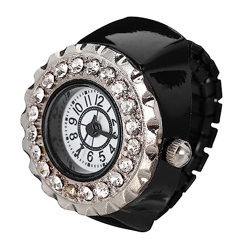 SAFIGLE Ringuhr Für Damen Elastischer Fingerring Mit Uhr Dekorativer Fingerkreis Aus Edelstahl Und Glas Kleine Uhrendekor Mit Großen Ziffern Für Komfortables Betrachten von SAFIGLE