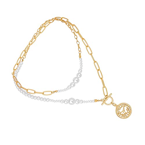 SAFIGLE Doppelreihige Perlenkette mit Uhrenanhänger Halskette für Damen für und Besondere Anlässe Hochwertigem Legierungsmaterial und Perlen Gefertigt von SAFIGLE