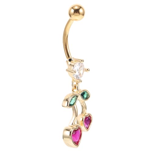 SAFIGLE Edelstahl Bauchnabelpiercing Herz Kirsche Elegant Glatt Damen Bauch Schmuck Modisch Komfortabel Verstellbar Zubehör von SAFIGLE