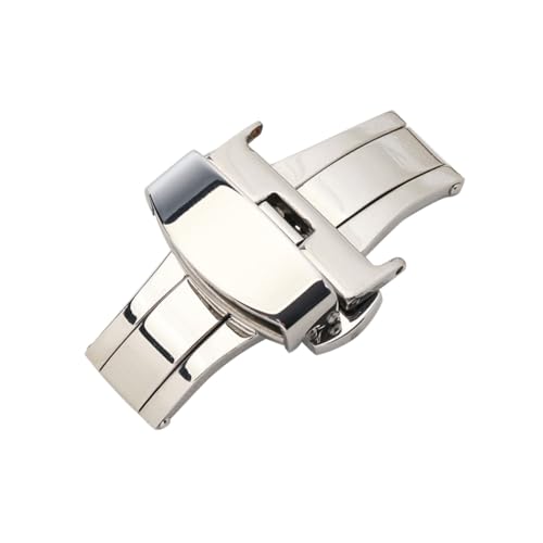 SAFIGLE Edelstahl Doppeldruck Faltschließe für Uhrenarmbänder Robust Kompatibel mit Lederbändern Langlebig und Einfach zu Bedienen Silberfarbene Automatische Armband verschlusslösung von SAFIGLE