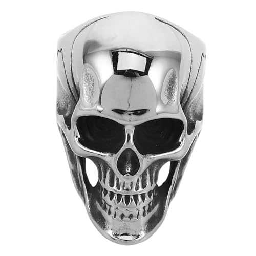 SAFIGLE Edelstahl Totenkopf Ring Retro Punk Schädel Design Langlebiger Herren Schmuck Vintage Skull Head Finger Ring für Halloween Party und Alltag Robust Kratzfest von SAFIGLE