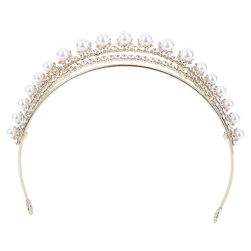 SAFIGLE Edelstein Hochzeit Tiara Haarschmuck Mit Perlen Goldfarbenes Stirnband Für Braut Stilvolle Hochzeitskrone Perfektes Haaraccessoire Für Partys Und Festliche Anlässe von SAFIGLE