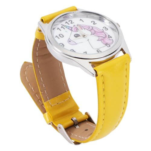 SAFIGLE Einhorn Muster Armbanduhr Für Kinder Mit Lederarmband Quarzuhr Handgelenksdekoration Verstellbar Gelb von SAFIGLE