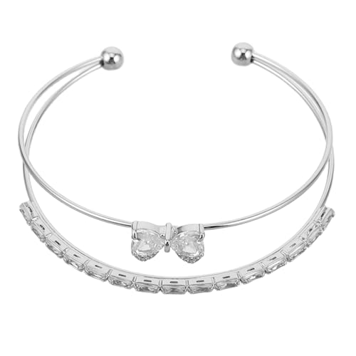 SAFIGLE Einstellbares Armspange Damen Armband mit Zirkonia Schleife Kupfer Schmuck für Hochzeit Party Modisches Strass Bowknot Accessoire Verstellbarer Manschetten armreif Silberfarben von SAFIGLE