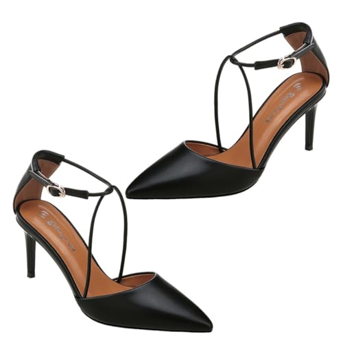SAFIGLE Elegante Damen High Heel Sandalen mit Riemchen Spitz Zulaufend Absatz Atmungsaktiv und Modisch für Arbeit und Shopping Schwarzes Design von SAFIGLE