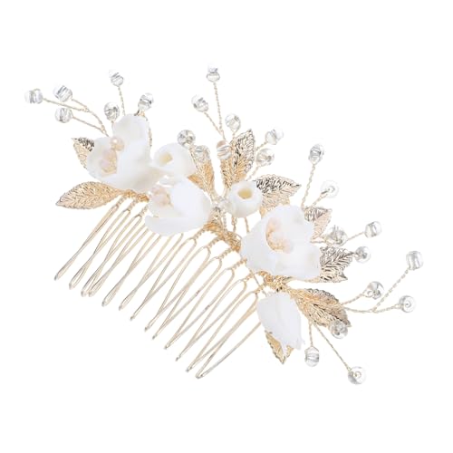 SAFIGLE Eleganter Braut Haarkamm aus Keramik mit Blüten und Blattmotiv Stabilem Kammverschluss Hochwertiger Legierung Passend Hochzeitsschmuck für Bräute von SAFIGLE
