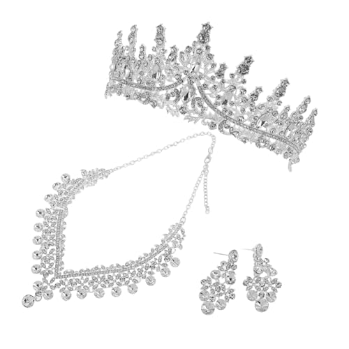 SAFIGLE Elegantes Brautschmuck Set Silberweiß Leichtes Diadem-halsketten-ohrringe Set für Hochzeit Gala Party Europäisch Inspiriert Kompletter Schmuck für Braut und Festliche Anlässe von SAFIGLE