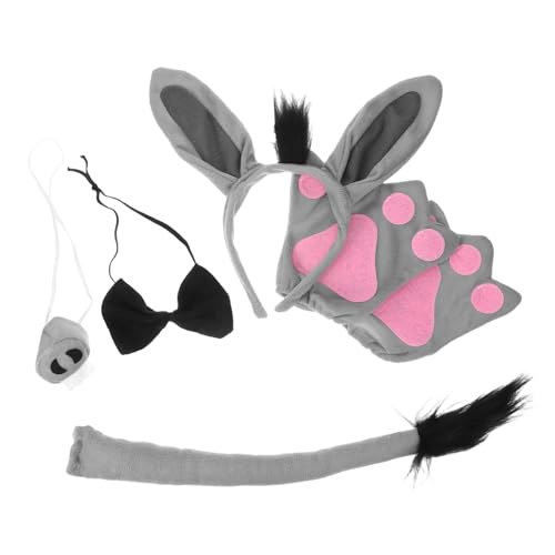 SAFIGLE Esel Kostüm Set Teilig mit Esel Ohren Haarreif Handschuhe und Krawatte Bequemes Tierkostüm Zubehör für Halloween Animal Ears And Tail Cosplay Party von SAFIGLE