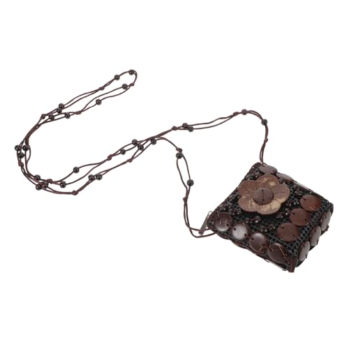 SAFIGLE Ethnische Handgewebte Kokosnussschalen Crossbody Bag mit Verstellbarem Perlenriemen Leichter Boho Schulterbeutel für Strand Reise Alltag Kleines Portemonnaie für Handy und von SAFIGLE